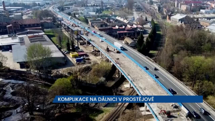 Komplikace na dálnici D46 v Prostějově