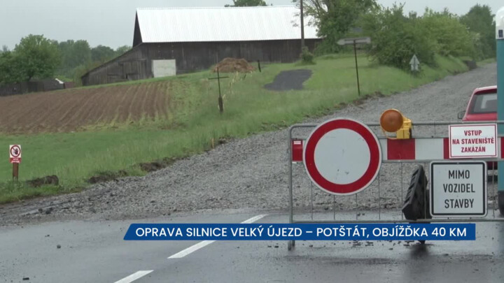 Oprava silnice Velký Újezd - Potštát, objížďka je 40 kilometrů