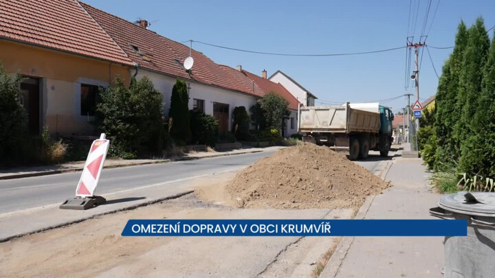 Omezení dopravy z důvodu prací na výstavbě kanalizace v obci Krumvíř, práce budou probíhat do konce října