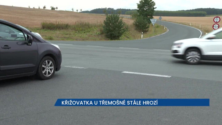 Omezení rychlosti a zákaz předjíždění u dvou křižovatek na obchvatu Třemošné, jde o velmi rizikový úsek
