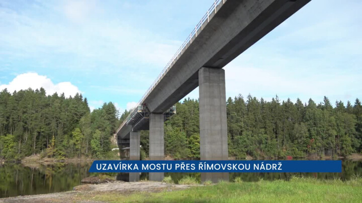 Rekonstrukce Kozákova mostu přes vodní nádrž Římov, na místě je uzavírka