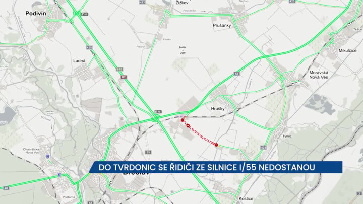 Do Tvrdonic se řidiči ze silnice I/55 nedostanou