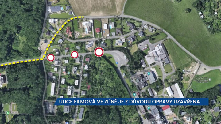 Ulice Filmová ve Zlíně je z důvodu rekonstrukce uzavřena, řidiči ji musejí objíždět