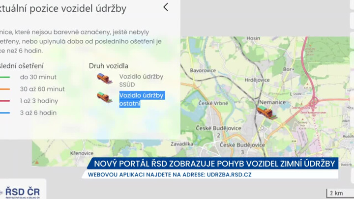 Nový portál ŘSD zobrazuje pohyb vozidel zimní údržby