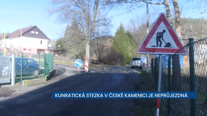 Kunratická stezka v České Kamenici je neprůjezdná