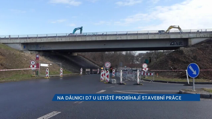 Na dálnici D7 u letiště probíhají stavební práce