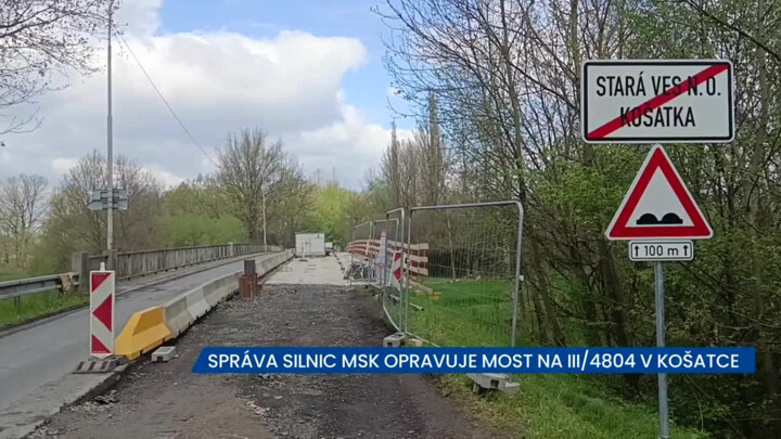 Správa silnic MSK opravuje most na III/4804 v Košatce, na místě jsou semafory