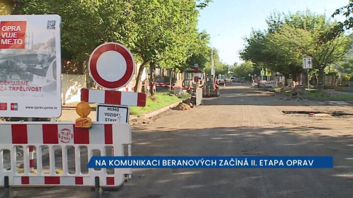 Na komunikaci Beranových v Praze probíhá II. etapa oprav, potrvá do října, poté bude pokračovat příští rok