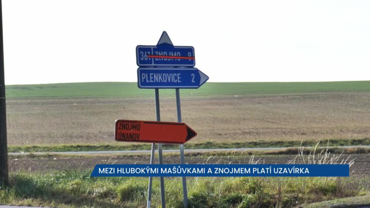 Mezi Příměticemi a Hlubokými Mašůvkami platí uzavírka, je třeba zvolit objízdnou trasu