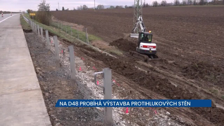 Řidiči u Chlebovic zpomalte, na D48 probíhají práce na výstavbě protihlukových stěn