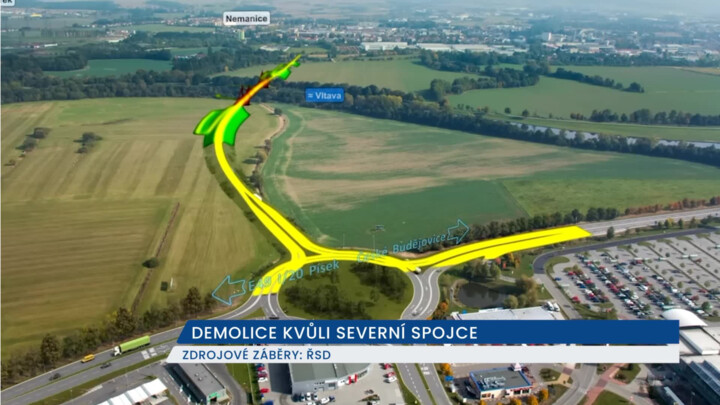 Na trase budoucí severní spojky v Českých Budějovicích probíhá demolice domů a firemních objektů