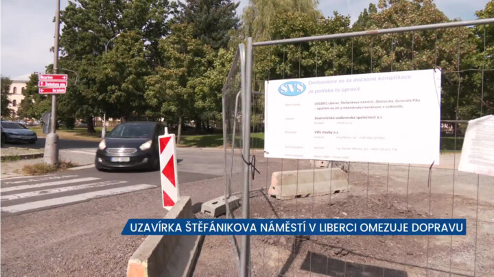 Uzavírka Štefánikova náměstí v Liberci komplikuje dopravu