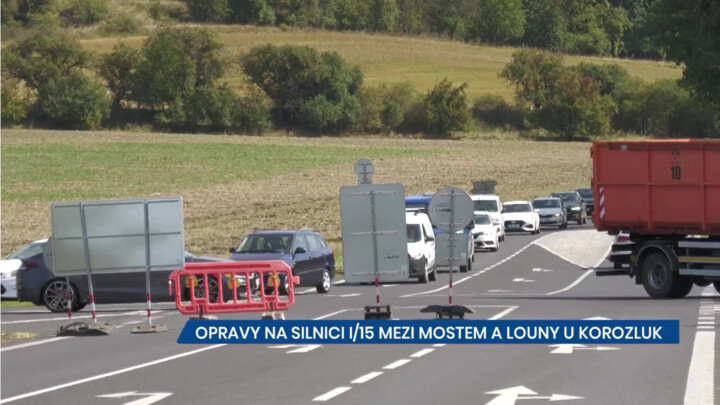 Opravy na silnici I/15 mezi Mostem a Louny u Korozluk