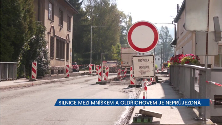 Silnice mezi Mníškem a Oldřichovem je neprůjezdná