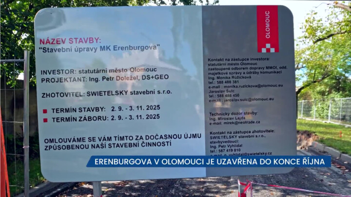 Erenburgova v Olomouci je uzavřena do konce října