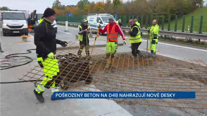 Na dálnici D48 u Rychaltic ŘSD opravuje popraskané betonové desky