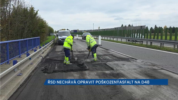 Poškozený asfalt na dálnici D48 u Dobré nechává ŘSD opravit