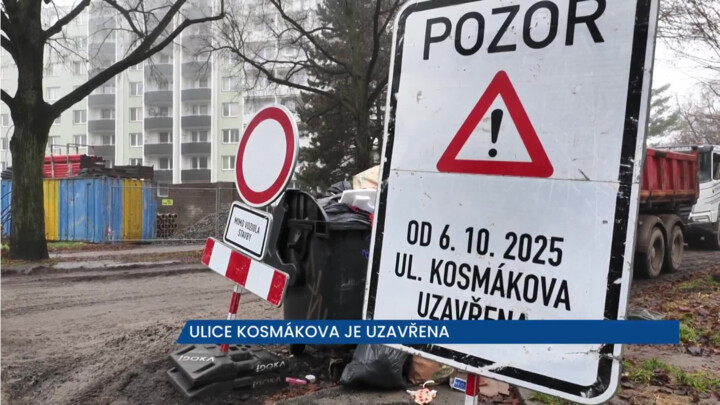 Kosmákova ulice v Brně je uzavřena, opravuje se kanalizace a vodovod