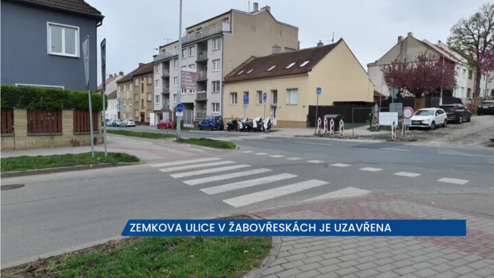 Ulice Zemkova v brněnských Žabovřeskách je uzavřena